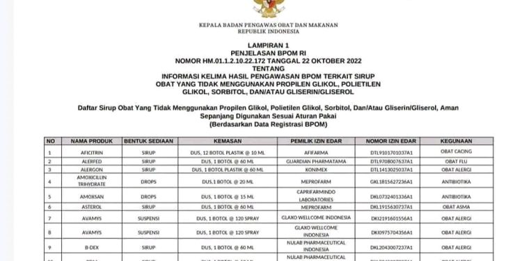 INFORMASI BPOM RI, DAFTAR SIRUP OBAT YANG AMAN DIGUNAKAN SEPANJANG SESUAI ATURAN PAKAI
