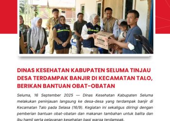 DINAS KESEHATAN KABUPATEN SELUMA TINJAU DESA TERDAMPAK BANJIR DI KECAMATAN TALO, BERIKAN BANTUAN OBAT-OBATAN SERTA MAKANAN TAMBAHAN BAGI BALITA DAN IBU HAMIL