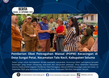 Pemberian Obat Pencegahan Massal (POPM) Kecacingan di Desa Sungai Petai, Kecamatan Talo Kecil
