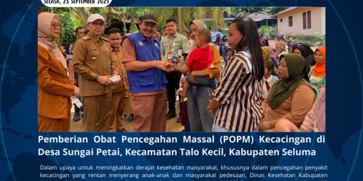 Pemberian Obat Pencegahan Massal (POPM) Kecacingan di Desa Sungai Petai, Kecamatan Talo Kecil