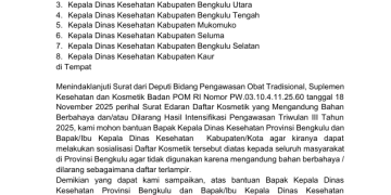 Surat Edaran Daftar Kosmetik yang Mengandung Bahan Berbahaya dan/atau Dilarang Hasil Intensifikasi Pengawasan Triwulan III Tahun 2025